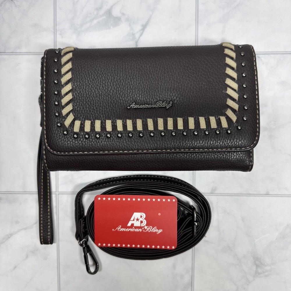 American Bling by Montana West Womens Wallet Wristlet & Crossbody Brown NWT